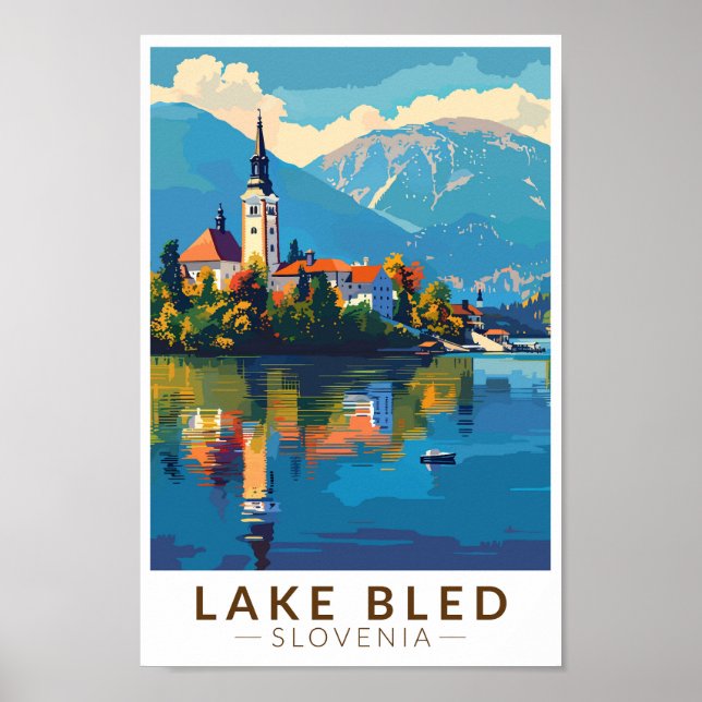 Poster Lake Bled Slovénie Travel Art Vintage (Devant)