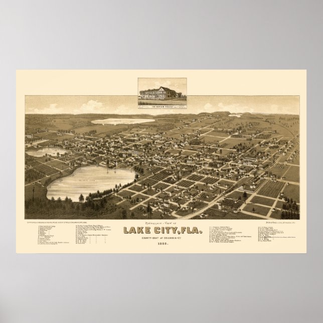 Poster Lake City, FL Carte panoramique - 1885 (Devant)