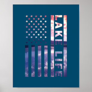 Poster Lake Life American Flag Dock Sunset Wakeboard