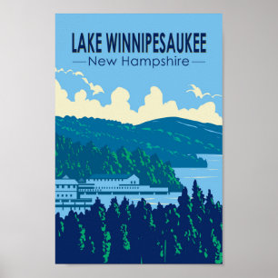 Poster Lake Winnipesaukee New Hampshire Travel Art Retro