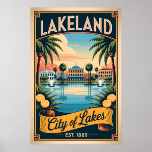 Poster Lakeland vintage Floride Cité des Lacs Rétro 