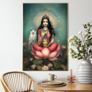 Poster Lakshmi Hindu Goddess of Prosperity Owl Lotus