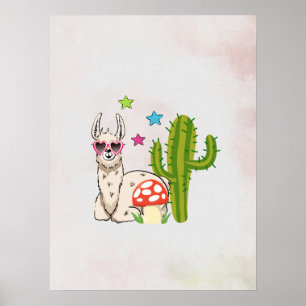 Poster Lama cool en Lunettes de soleil en forme de coeur