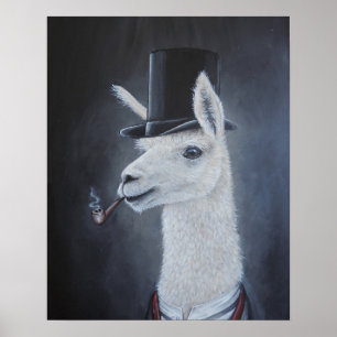 Poster Lama dapper classique dans chapeau supérieur avec 