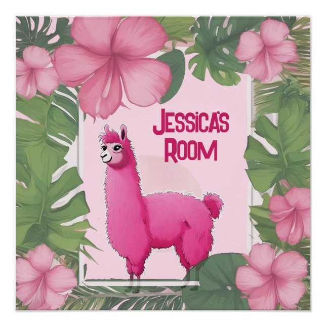 Poster Lama rose souriant heureux (Devant)