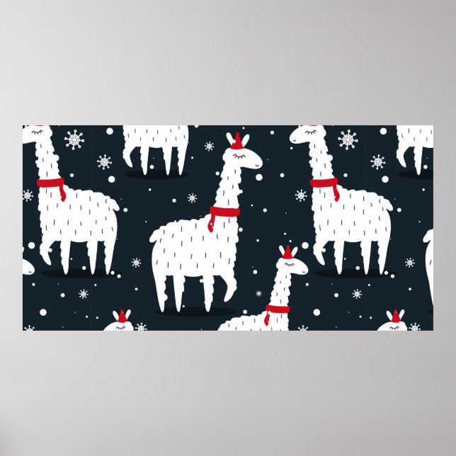 Poster Lamas, fond dessiné à la main. Motif transparent c (Devant)