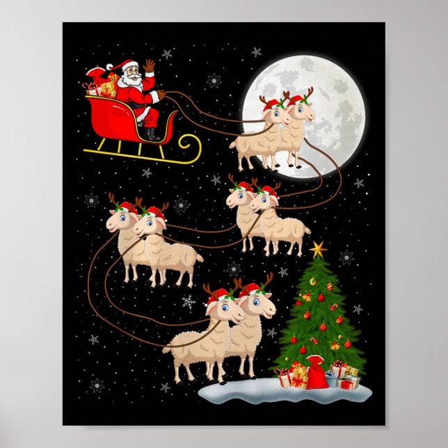 Poster Lambs Sheep Santa Sleigh Flying Funny Magical Chri (Devant)