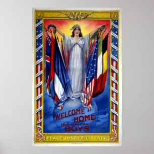 Poster L'Amérique Patriotique Vintage, Paix Justice Liber