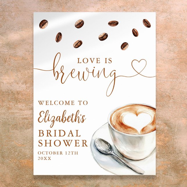 Poster L'amour brasse l'Affiche de bienvenue Fête des mar (Love Is Brewing Bridal Shower Welcome Sign)