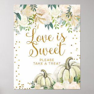 Poster L'amour Citrouille or et blanc est signe doux