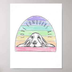 Poster l'amour conquiert tout chien arc-en-ciel basset ho