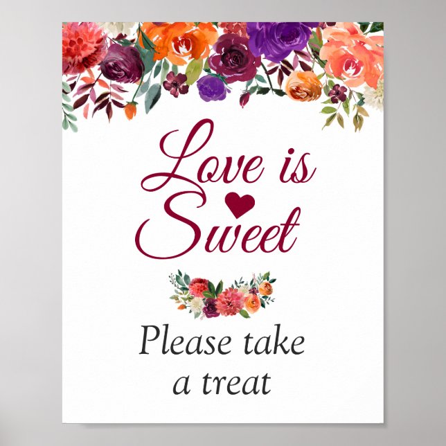Poster L'amour est douce Aquarelle Burgundy signe floral (Devant)