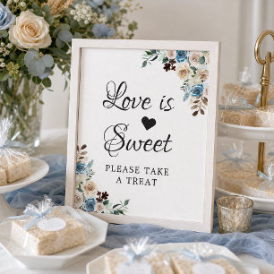 Poster L'amour est Douce Bohème Bleu Poussiéreux Beige Fl