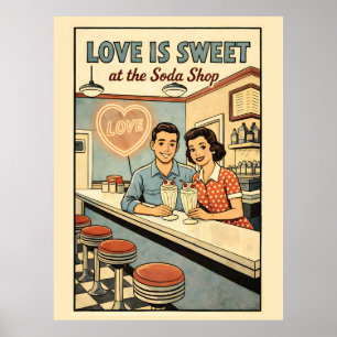 Poster L'amour est doux au milkshake rétro de la boutique