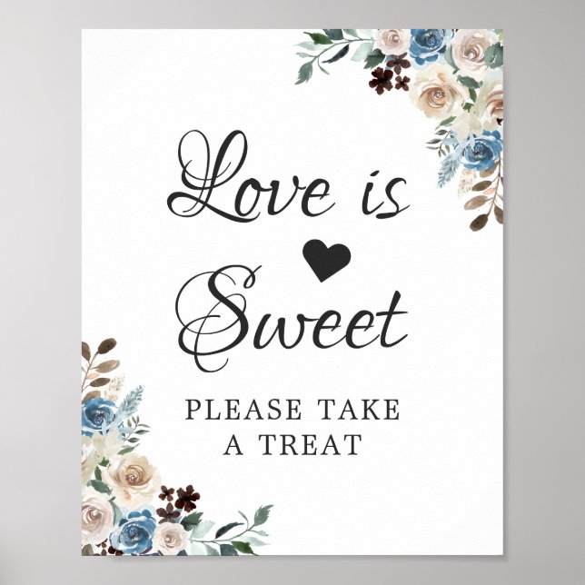 Poster L'amour est doux Boho Dusty Bleu Beige Floral (Devant)