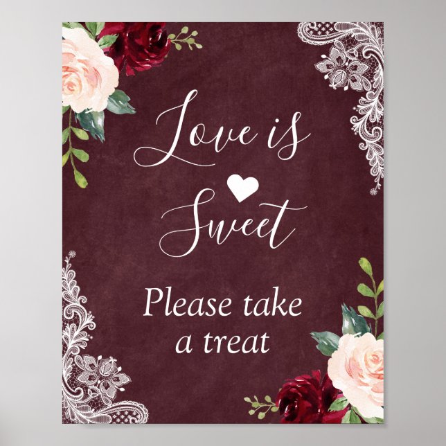 Poster L'amour est doux Bourgogne Blush Floral Dentelle (Devant)