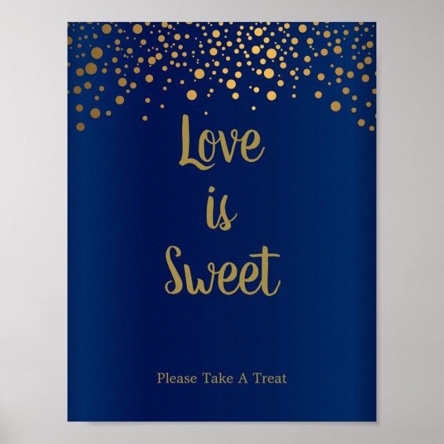 Poster L'amour est doux - Dots de Confetti Or - Bleu fonc (Devant)