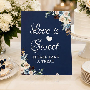 Poster L'Amour Est Doux Mariage Floral Bleu Marine