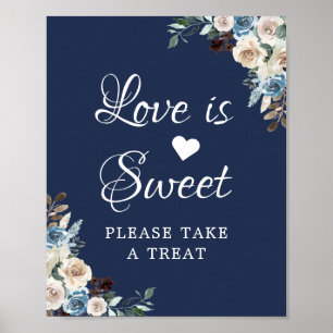 Poster L'Amour Est Doux Mariage Floral Bleu Marine