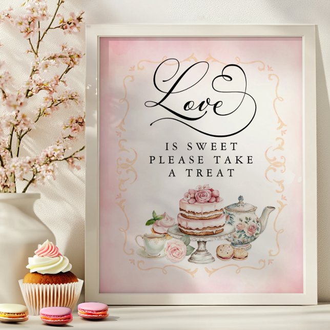 Poster L'amour est Fête des mariées sucrée Panneau de tab (Dessert Table Sign)