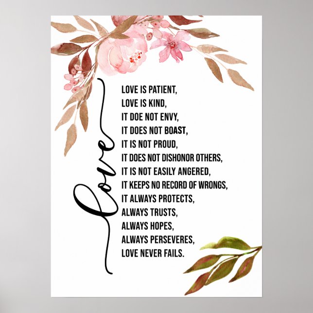 Poster L'amour est patient L'amour est bon Rose Floral (Devant)