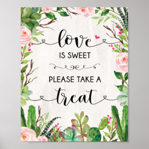 Poster L'amour est sucré Succulent Cactus Mariage Faveur 