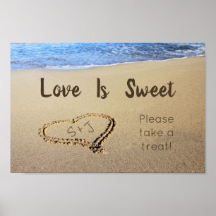 Poster L'amour est Sweet Beach Mariage Initiales dans le 