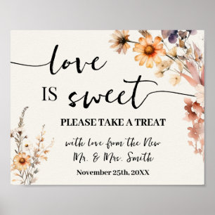 Poster L'amour est Sweet Dessert Table Fleur sauvage Mari