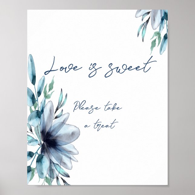 Poster L'amour floral bleu poussiéreux est une douce douc (Devant)