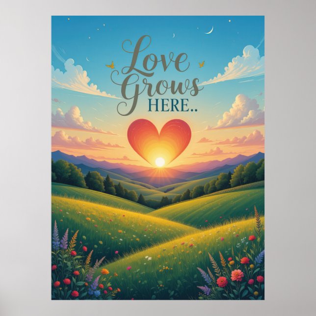 Poster L'amour grandit ici Art du coeur romantique (Devant)