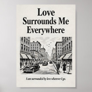 Poster L'amour m'entoure partout Affirmation vintage 