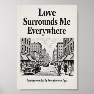 Poster L'amour m'entoure partout Affirmation vintage