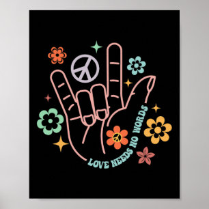 Poster L'Amour N'A Pas Besoin De Mots Main Rétro Signer A