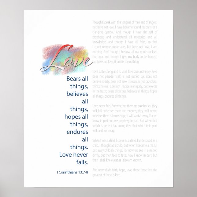 Poster L'Amour Porte Toutes Les Choses Bible Verse (Devant)