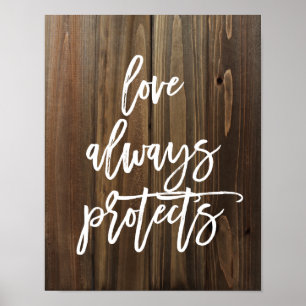 Poster L'amour protège toujours sur le bois de Faux Pos