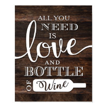 L'AMOUR Rustique Chic ET UNE BOUTEILLE DE VIN Impr