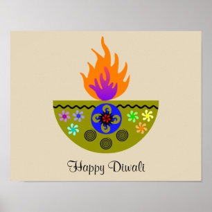 Poster Lampe colorée Diya de Diwali