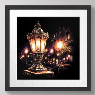 Poster Lampe de rue Pastel Dessin Français