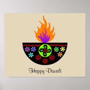 Poster Lampe Diwali colorée Diya