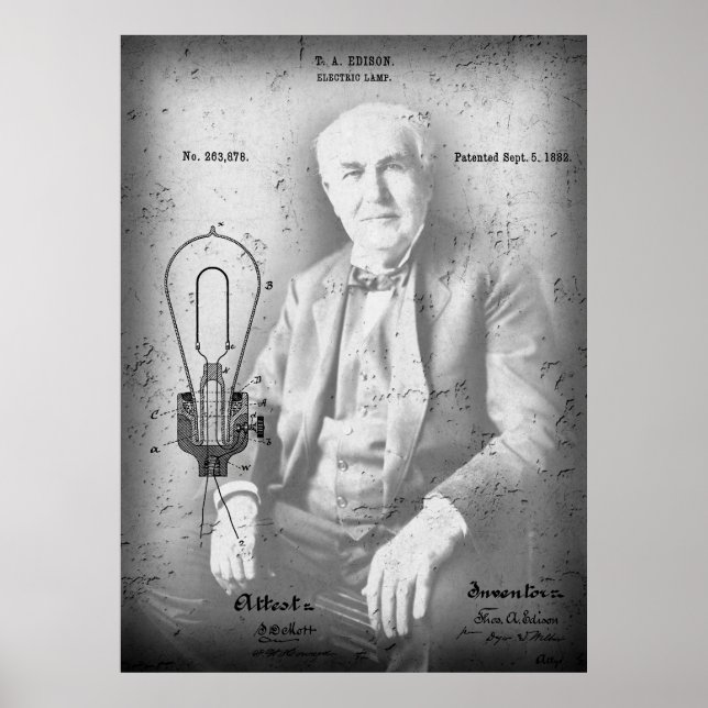 Poster Lampe électrique patente - Edison 1882 (Devant)