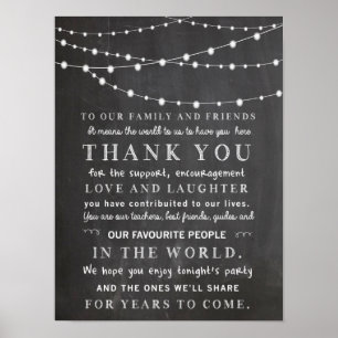 Poster Lampes à cordes Chalkboard - merci mariage