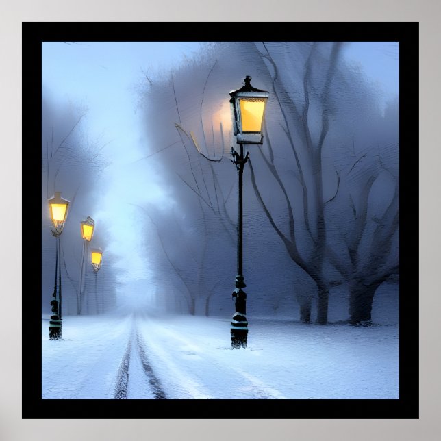 Poster Lampes De Rue Fluant En Hiver Pays Des Merveilles (Devant)