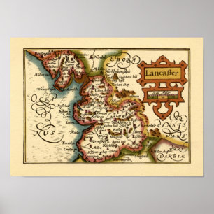 Poster Lancashire Comté Angleterre Ancien Antiquaire Cart