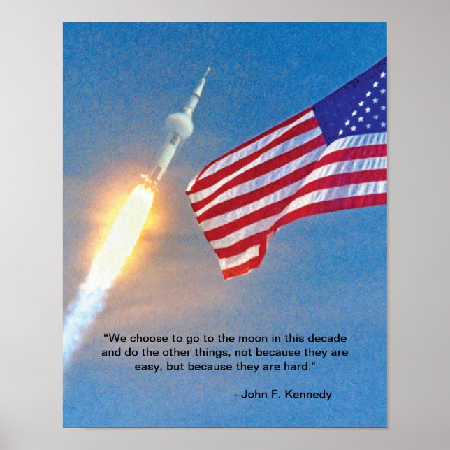 Poster Lancement d'Apollo 11 avec drapeau américain (Devant)