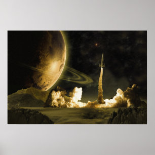 Poster Lancement vintage de fusée