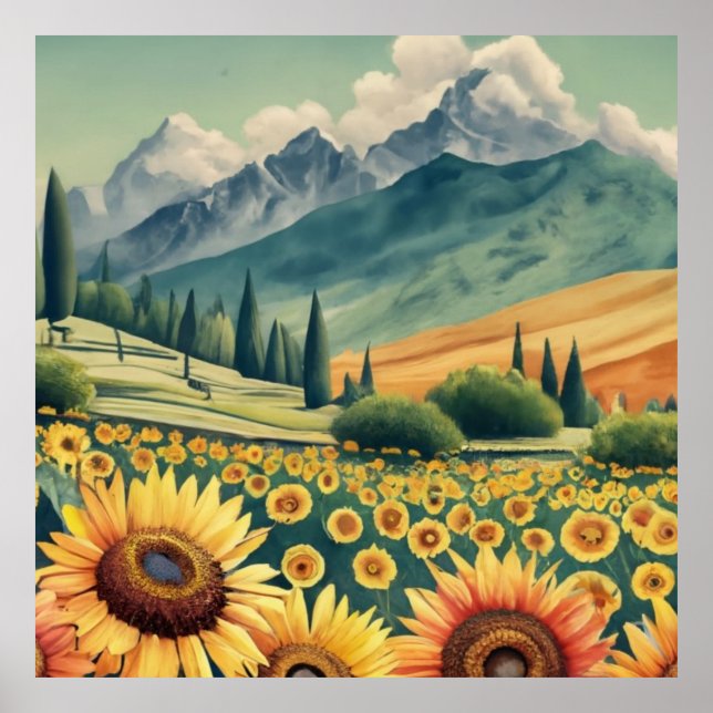 Poster Landscape Sunflowers Boho (Devant)
