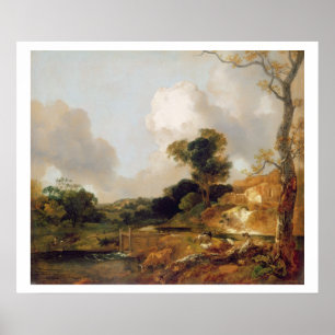 Poster Landscape with Stream and Weir (oil on canvas)