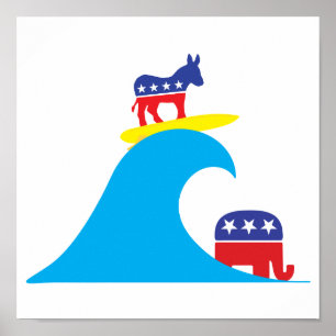 Poster L'âne démocrate roule dans la vague bleue