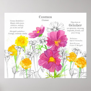 Poster Langue des fleurs de naissance d'octobre Souci