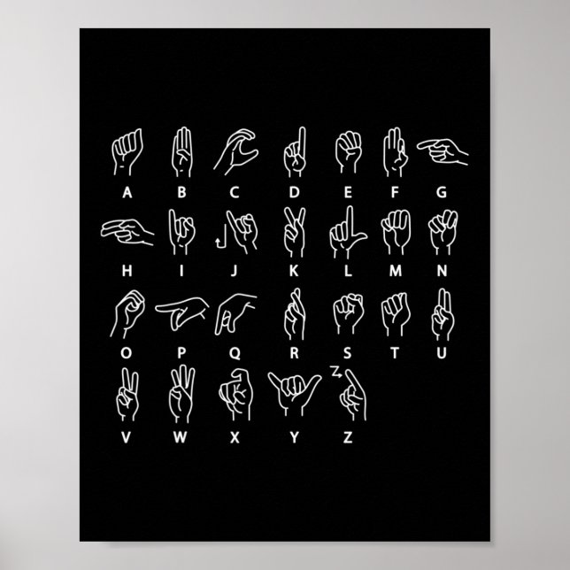 Poster Langue des signes Alphabet Sourd Mute ASL Sourds (Devant)